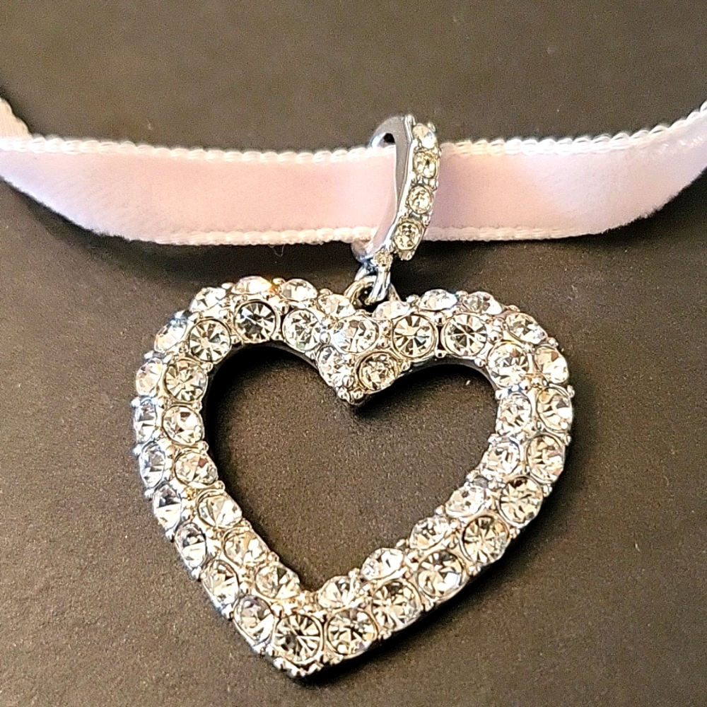 NEW Monet Crystal Heart Necklace/Bracelet, Lavender Velvet Chain, Double Clasp!